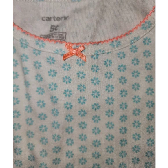 Girls Carter's Cream Light Blue Floral Pajama Set 5T with Coral Trim - Picture 2 of 2